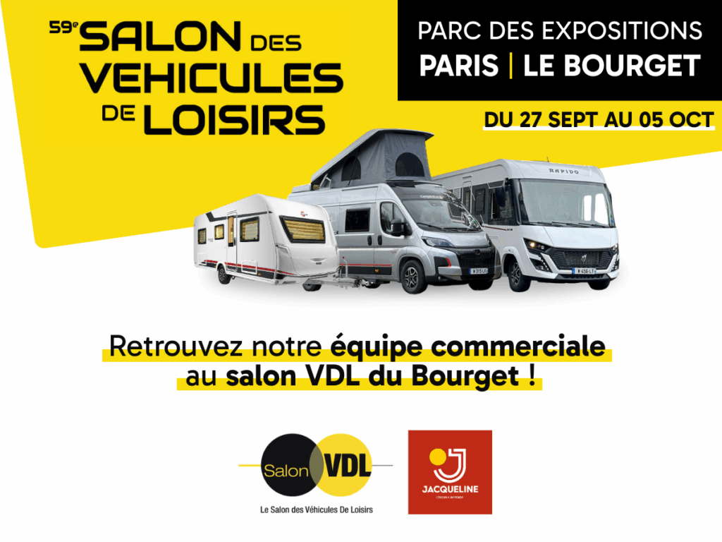 Salon VDL du Bourget 2025 avec Jacqueline Camping-car. Véhicules de loisir : camping-car, caravanes, vans et fourgons aménagés.